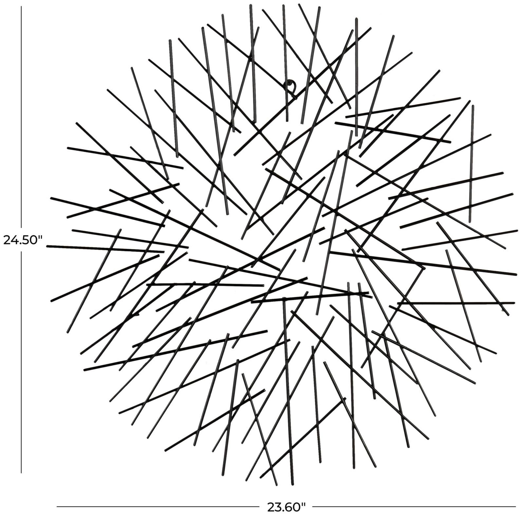 24" x 25" Black Metal Abstract Overlapping Stick Wall Décor